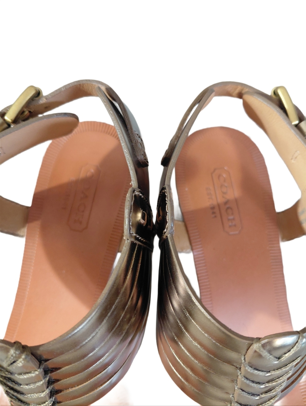 Coach India Metallic Gold T-Strap Sandals Size 7.5 - Picture 4 of 10
